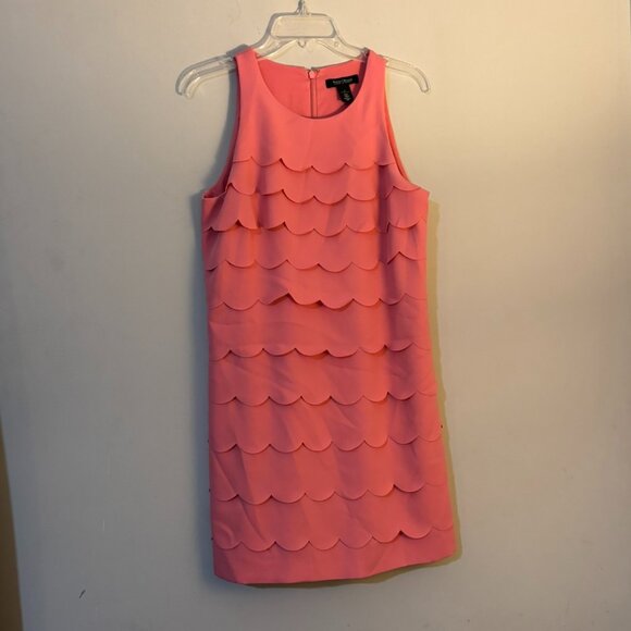 White House Black Market Womens Pink Scallop Tiered Sleeveless Dress Size 6 - Picture 2 of 5
